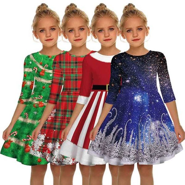 Ocasiones especiales Tamaño grande Santa Claus Fiesta de Navidad Vestido de princesa para niñas 7-12 años Niños Traje de cosplay de dibujos animados de Navidad para niños Ropa T221014