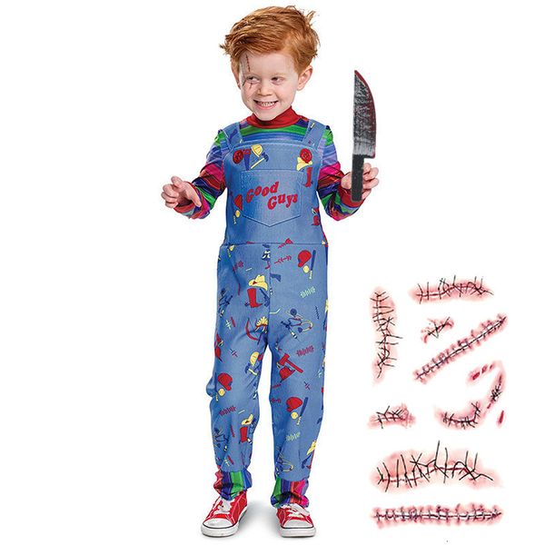 Ocasiones especiales Niños Chucky Disfraz Pantalones de películas para niños pequeños Pantalones de mochila Halloween Envíe un tatuaje de tatuaje de cicatriz 230814