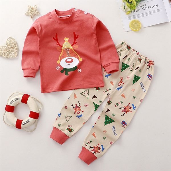 Occasions spéciales Noël Pyjama Ensembles Garçon Elk Père Noël Motif Vêtements De Nuit Costume Enfants Coton Pijama Automne Hiver Bébé Garçons Fille Vêtements 220830