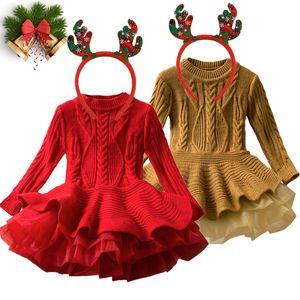 Occasions spéciales costume de fête de Noël robes pull à manches longues pour les filles hiver tricoté robe de princesse épaisse enfants 3 4 5 6 7 8 ans 220922