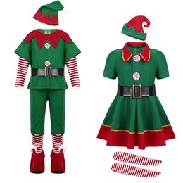 Speciale gelegenheden Kerstmis Santa Claus Kostuum Green Elf Cosplay Familie Carnaval Party Jaar Fancy Dress Set voor mannen Women Girls Boys 220830