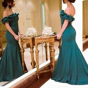 Occasions spéciales robes de soirée sans bretelles saoudienne longue sirène robe de bal vert foncé épaule dénudée 2019 Robe De Soiree Robe De Noche