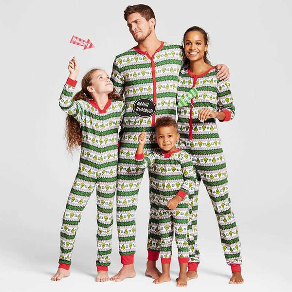 Ocasiones especiales Familia Navidad Pijamas Set Imprimir Mono verde Año nuevo Traje familiar Ropa de noche Mamá Papá Niño Regalo Ropa Ropa de dormir T221014