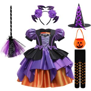 Ocasiones especiales Halloween 2-10 años Fiesta de niña bebé Vestido de bruja Navidad Princesa Niños Cosplay Disfraz Murciélago Calabaza Bolsa Sombrero Escoba a220826