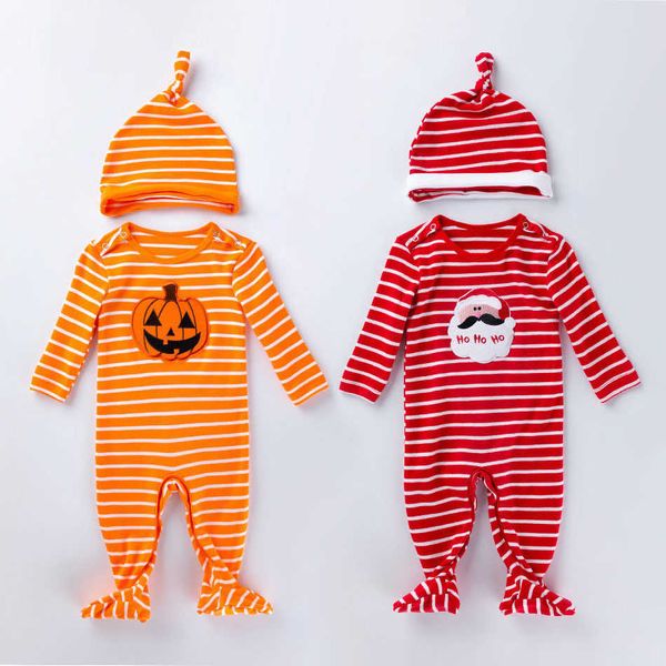 Besondere Anlässe Halloween Babykleidung Junge Mädchen Kürbis Strampler mit Hut Kinder Weihnachtskostüm Weihnachtsmann Kinder Langarm Onesie Pyjamas T221014