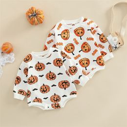 Speciale gelegenheden Halloween Born Baby Rompers Toddler Infant Boys Girls Cotton Pumpkin Print lange mouw pullover sweatshirts jumpsuits 220830