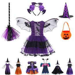 Speciale gelegenheden Halloween Kinderen Girls Witch Party Candy Bag Leggings Hoed Broom kledingsets Cosplay Kids Carnival Costume 220826