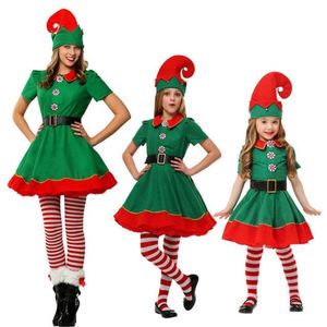 Speciale gelegenheden Halloween kostuum volwassenen Kid Green Christmas Elf Kleding Cosplay Parentchild Draag Volwassen kinderen mannen en vrouwen Xmas Party Suit 220905