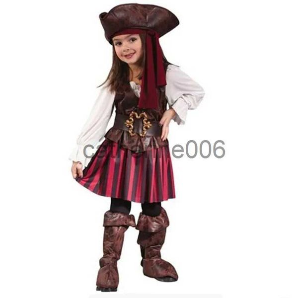 Ocasiones especiales Halloween Niñas Elis Capitán Pirata Disfraz de Cosplay Niños Purim Carnaval Vestido de fiesta Piratas en el Caribe Capitán Ropa x1004