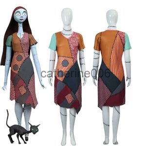 Speciale gelegenheden Halloween Horror Cosplay Nightmare Before Christmas Anime Meisje kostuum rekwisieten Sally Skelington Cosplay Jurk Halloween Party Set x1004