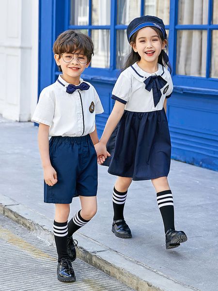 Occasions spéciales Jeu de rôle junior Navy Sprint School Uniform Summer British Academy Style Graduate Po Shirt Summer Dress Kindergarten Uniform 230717