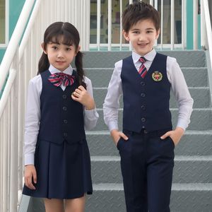Occasions spéciales Kid coréen japonais uniforme scolaire pour garçon fille chemise blanche marine jupe pantalon gilet gilet cravate vêtements ensemble étudiant tenue costume 230825