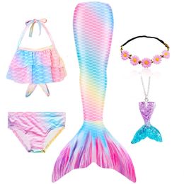 Speciale gelegenheden Kids The Little Mermaid Tails Children Memaid Swimsuit Bikini Bathing Suit Halloween -kostuum Girll kan monofin toevoegen voor zwembad 230814