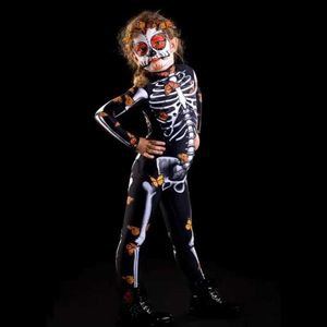 Occasions spéciales Nouveau Halloween Cosplay Parent-enfant Crâne Costume Imprimé À Manches Longues Combinaison Costume Pour Enfants Pour Adultes Fête x1004