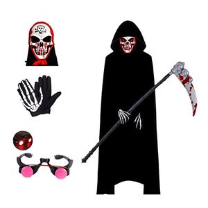 Special Occasions Scary Halloween Costumes for Kids Red eyed Reaper Robe with Hood and Scythe 230810