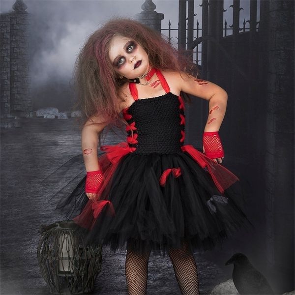 Occasions spéciales Effrayant Zombie Enfants Halloween Costume Ensemble Noir Rouge Filles Tutu Robe Enfants Vêtements Tulle Robes 220922