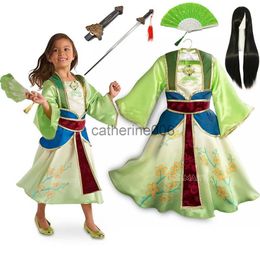 Occasions spéciales Été Infantile Filles Mulan Robe Halloween Carnaval Mulan Cosplay Costume Mulan Perruque pour Enfants Fête d'anniversaire Enfant Habiller x1004