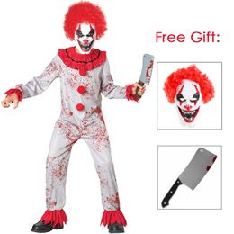 Speciale gelegenheden Umorden Fantasia Purim Halloween-kostuums voor kinderen, jongens Eng Creepy Bloody Killer Circus Clown Nar-kostuum Cosplay 230906