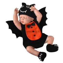 Speciale gelegenheden Umorden Unisex Baby Baby Halloween Vleermuiskostuum Romper Romper Vleugels Hoed 3-delige set Fleece lange/korte mouw Rood/Oranje x1004
