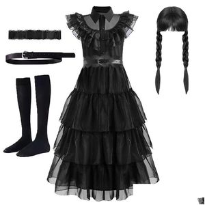 Special Ocns Girls Black Mercredi Addams Costume Adolescent Anniversaire Party Cosplay Halloween Merlina Carnival Kids Pri Dhdyl