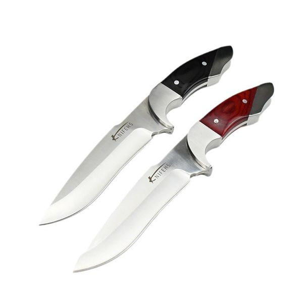 Oferta especial Cuchillo de caza recto de alta calidad A5029, hoja satinada 440C, madera de espiga completa con mango de acero, cuchillos de supervivencia para acampar al aire libre y senderismo con Funda de cuero