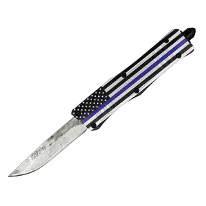 Hoge kwaliteit blauwe vlag 7 inch 616 mini automatisch tactisch mes Damascus staal enkelzijdig mes Zn-al legering handvat EDC zakmessen met nylon tas R8902