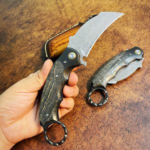 Oferta especial C7147 Cuchillo plegable Karambit para exteriores VG10 Hoja de acero damasco Mango completo G10 Cuchillos con garra y funda de cuero