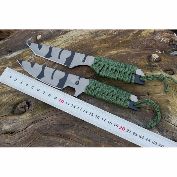 Offre spéciale C7148 Couteau droit de survie en plein air 440C Lame à motif camouflage Full Tang Parcord Handle Couteaux à lame fixe avec gaine en nylon