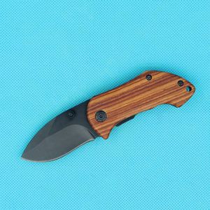 Offre spéciale DA33 petit couteau à lame pliante de survie 440C lame noire à point de goutte manche en acier en bois avec clip arrière outils de randonnée couteaux