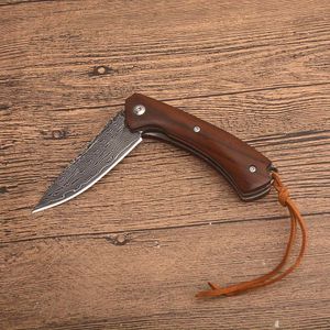 Offre spéciale EDC couteau de poche VG10 damas lame à pointe tombante en bois de rose + couteaux à manche en tôle d'acier inoxydable