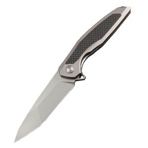 Offre spéciale F95NL Flipper couteau pliant D2 Titane gris Tanto Blade en acier inoxydable avec fibre de carbone / Handle de palissan