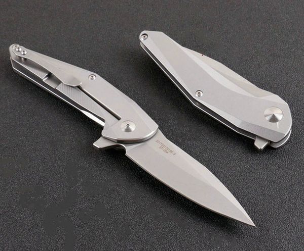 Oferta especial Cuchillo plegable Flipper 9Cr18Mov Hoja recubierta de titanio gris Mango de acero inoxidable CNC Cuchillos de bolsillo EDC Arandela de rodamiento de bolas Cuchillos abiertos rápidos