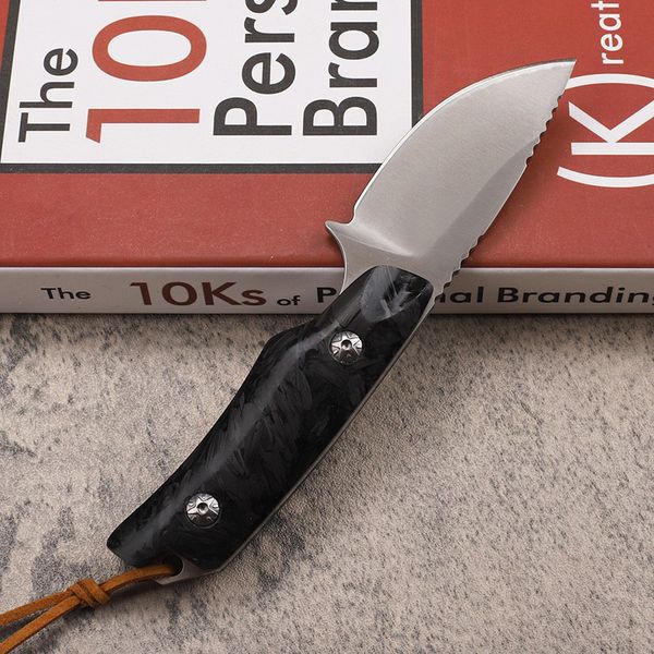 Oferta especial Cuchillo recto de supervivencia de alta gama D2 Hoja de punta de caída satinada Mango de fibra de carbono de espiga completa Acampar al aire libre Senderismo Pesca Cuchillos de hoja fija con Kydex