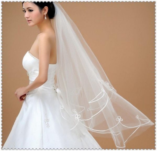 Voile de mariage en Tulle, une couche, bord crayon, blanc ivoire, bon marché, en Stock, nouvelle mode, 9420687