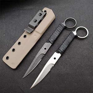 Oferta especial Supervivencia al aire libre Cuchillo táctico recto 440C Black Stone Wash / Satin Blade Full Tang Funda de cuero Mango Hojas fijas Cuchillos con Kydex