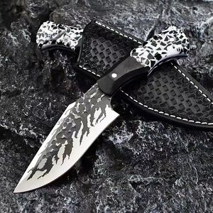 Speciale aanbieding R7107 Survival Rechte jachtmes 9cr18mov Drop Point Blade vol tanghout met harshandgreep vaste messen messen met lederen schede