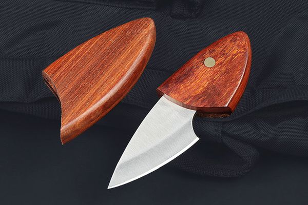 Offre spéciale petit couteau de poche EDC D2 lame satinée manche en palissandre couteaux porte-clés équipement d'extérieur avec gaine en bois