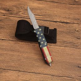 Offre spéciale petite taille C07 Couteau tactique automatique Damas Damas Steel Hell Blade Zn-Al Gandage Edc Pocket Knife Outdoor Camping Randonnée Couteaux de survie avec sac en nylon