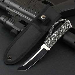 Oferta especial Survival Straight Knife 440C Two-Tone Tanto Point Blade Full Tang Paracord Mango Cuchillos con funda de nylon