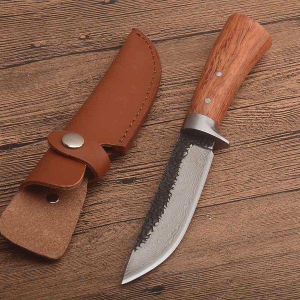 Offerta Speciale Coltello Sopravvivenza Dritto Acciaio Ad Alto Tenore Di Carbonio Ossido Nero + Lama Per Lucidatura Legno + Testa In Acciaio Manico Lame Fisse Coltelli Con Fodero In Pelle