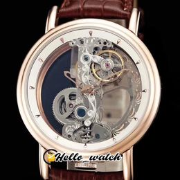 Oferta especial Relojes Golden Bridge B113 0395 Reloj automático transparente para hombre Caja de oro rosa Cuero interior blanco Hello Watch214D