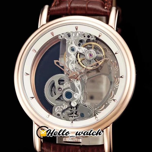 Oferta especial Relojes Golden Bridge B113 0395 Reloj automático transparente para hombre Caja de oro rosa Cuero interior blanco Hello Watch250O