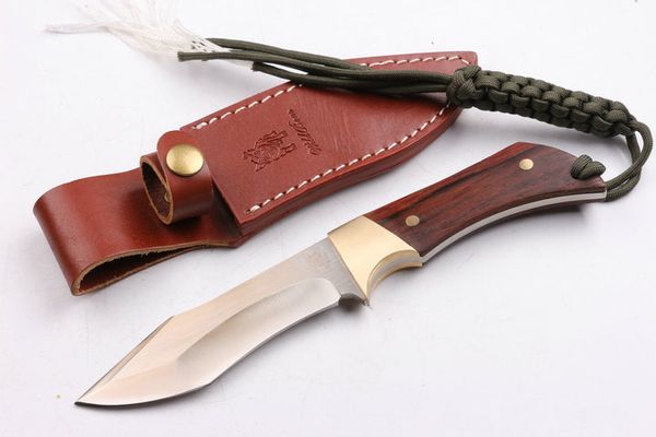Offre spéciale Sanglier D2 acier Couteau à lame fixe 60HRC Lame satinée Couteaux de chasse de camping en plein air avec étui en cuir