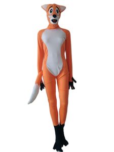 Nieuw ontwerp Fox cartoon anime Full body Spandex Zentai catsuit met staart Halloween Cosplay Kostuum