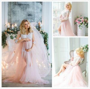 Speciale Roze Zwangerschap Trouwjurken Sexy V-hals Tule Kant Land Trouwjurken Goedkope Berta Bridal Mouw Boheemse Trouwjurk 2015