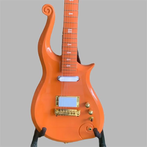 Séries de diamants à la corne de bobine spéciale Prince Cloud Peach Guitar électrique Pickup blanc, incrustation de symboles blancs, couvercle de tige de support en or 25869