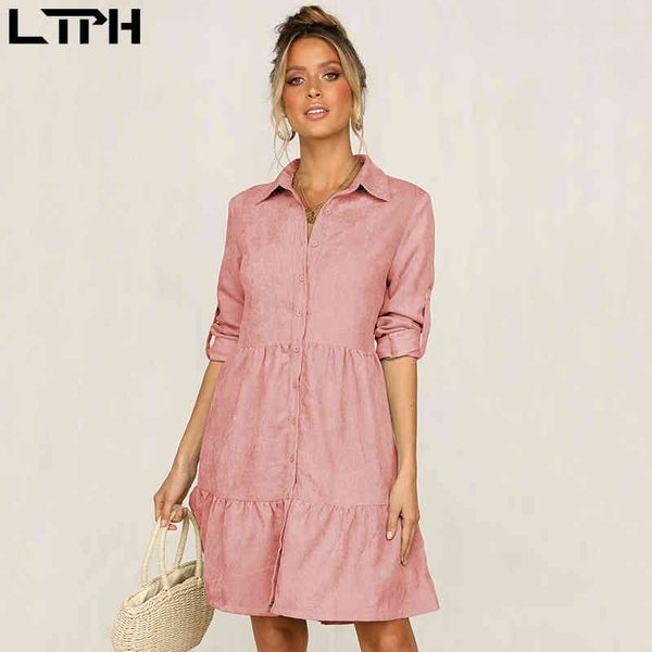 Vente spéciale Printemps Mode Femmes Chemise Robe À Manches Longues Simple Boutonnage Solide Élégant Casual Tissé Big Hem Robes 210427