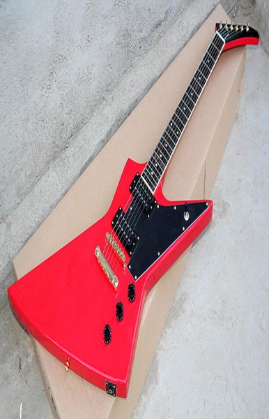 Cuerpo de forma especial Guitarra eléctrica roja con puente fijo Pastillas HH Golpeador blanco El hardware dorado se puede personalizar 5049278
