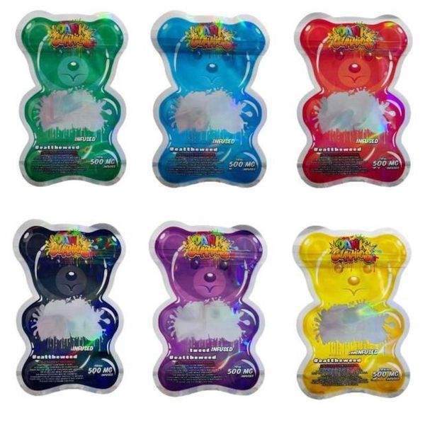 Sacs d'ours en forme spéciale en gros 500 mg sac vers cubes emballage Mylar sacs vert bleu rouge violet Spfxe Gkhiw