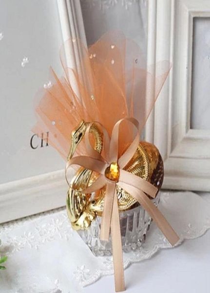 Caja de dulces de boda especial de cisne de oro plateado con gasa de champán Jewely Box Baby Shower Sweetbox Favores de bodas 6063663